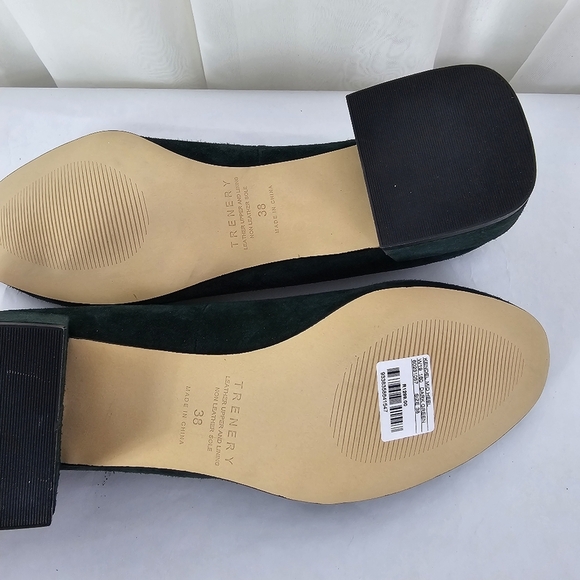 Trenery Green Suede Leather Low Block Heel Size 38 - Picture 10 of 11